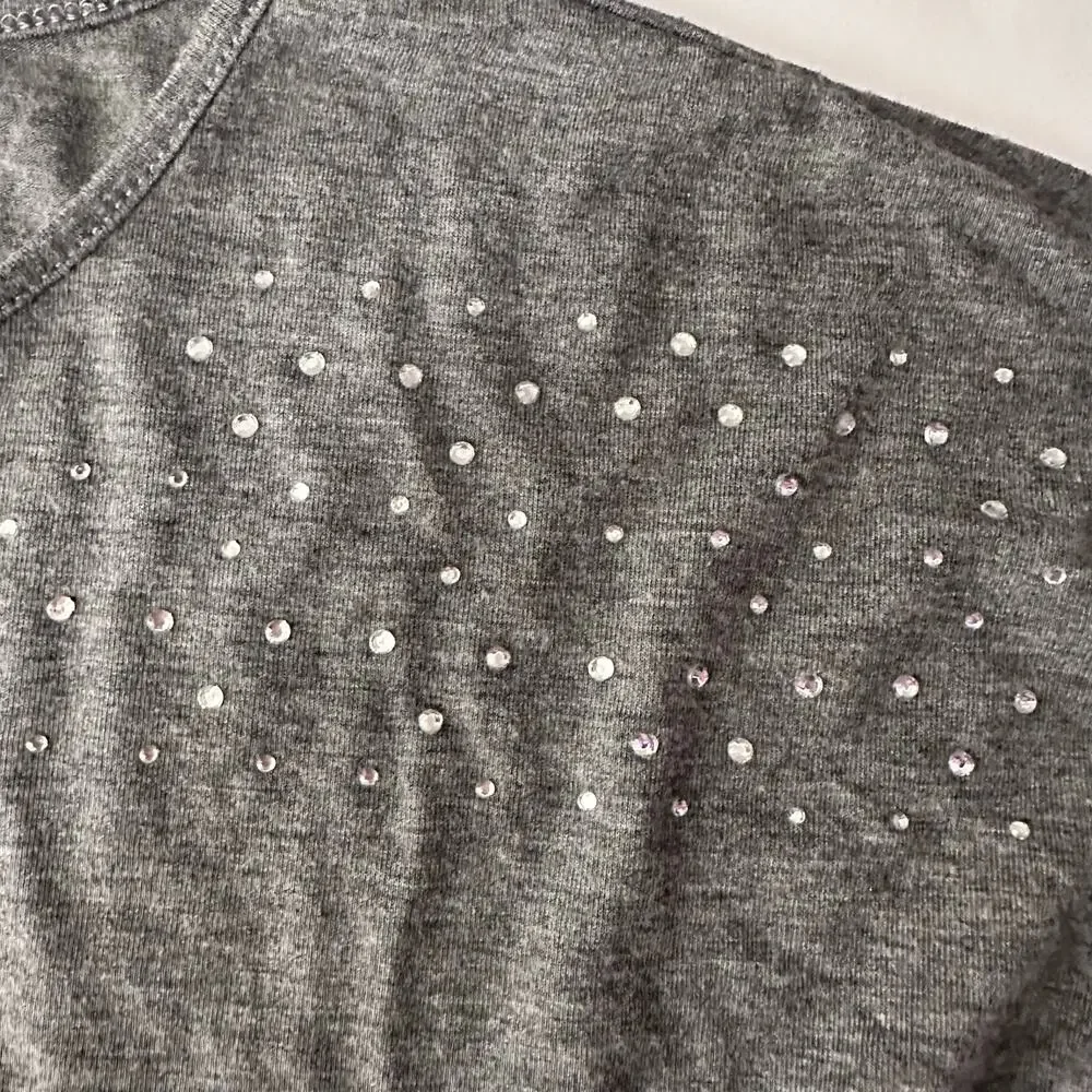 Ruum Gray Long Sleeve Studded Rhinestone Top - Small